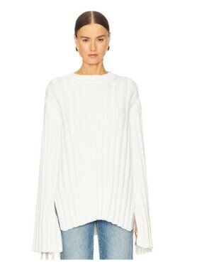 Womens Eaves Asher White (Item- 944) Chunky Knit Slit Slvs Crew Neck Sweater S
